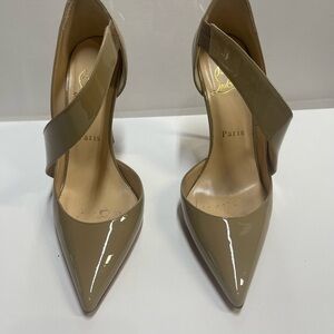Christian Louboutin Beige Patent Leather D’Orsay Pumps